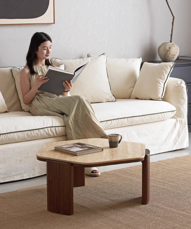 Sandalwood, Black Walnut Solid Wood Rock Plate Coffee Table
