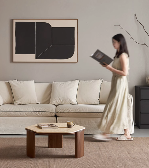 Sandalwood, Black Walnut Solid Wood Rock Plate Coffee Table