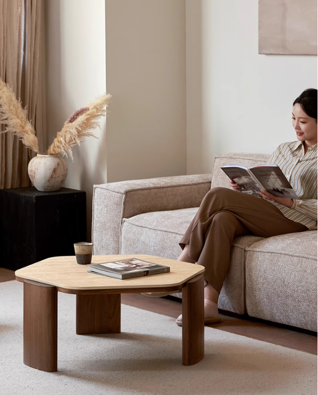 Sandalwood, Black Walnut Solid Wood Rock Plate Coffee Table