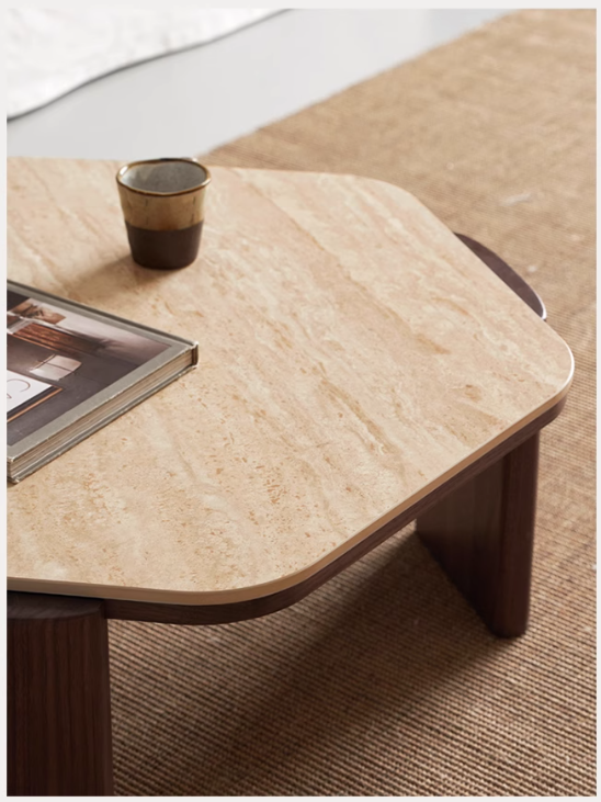 Sandalwood, Black Walnut Solid Wood Rock Plate Coffee Table