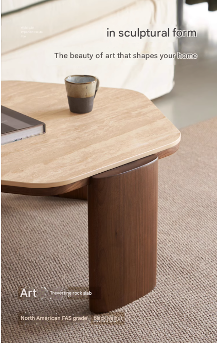 Sandalwood, Black Walnut Solid Wood Rock Plate Coffee Table