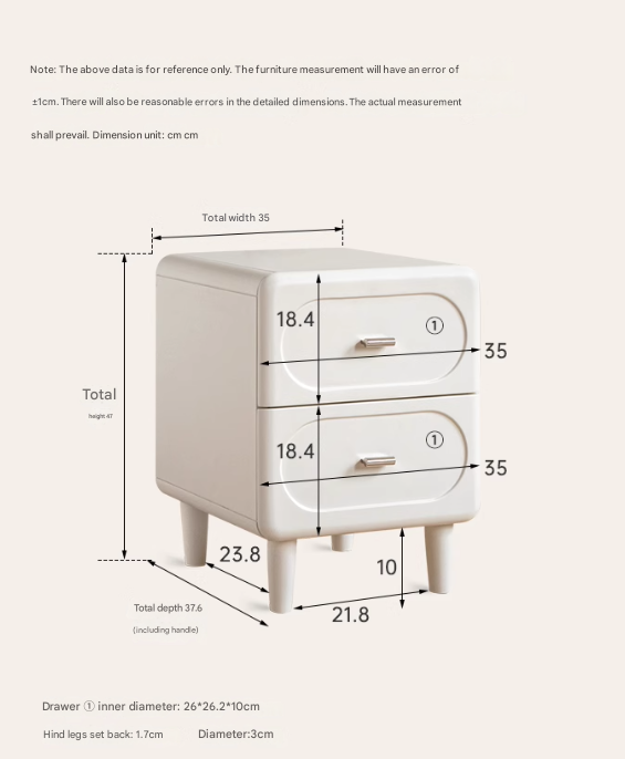 Solid Rubberwood French Cream Nightstand