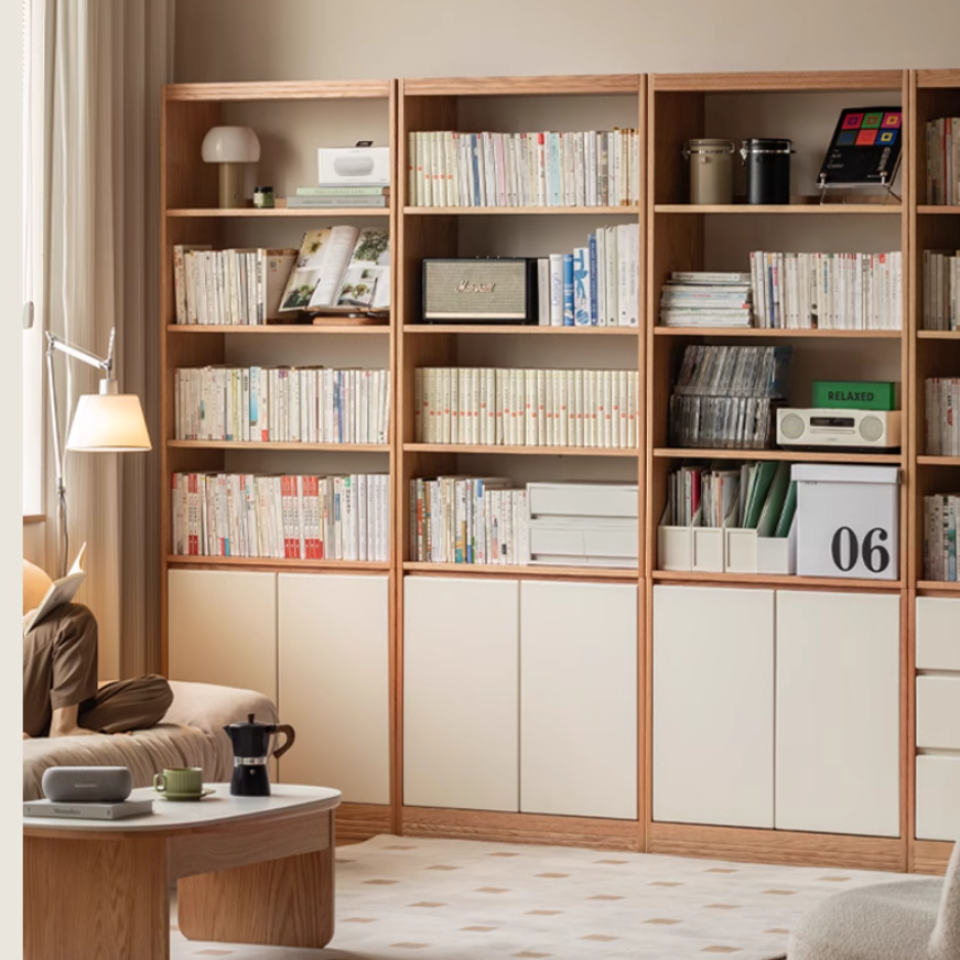 Oak Solid Wood Cream Wind Floor Bookshelves