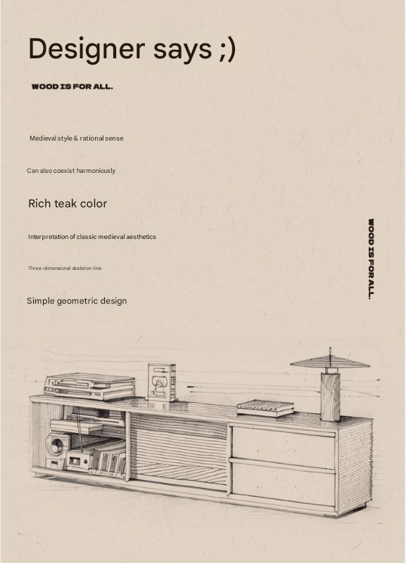Poplar Solid Wood Antique Style Standing Rock Panel TV Cabinet