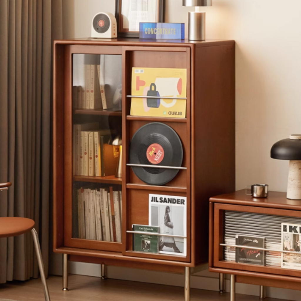 Poplar Solid Wood Ancient Style Sliding Door Side Cabinet