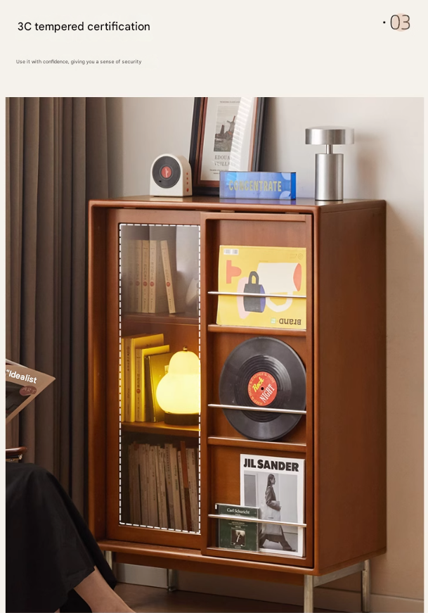 Poplar Solid Wood Ancient Style Sliding Door Side Cabinet