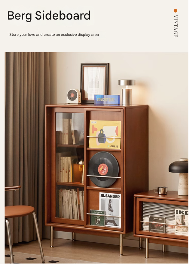 Poplar Solid Wood Ancient Style Sliding Door Side Cabinet