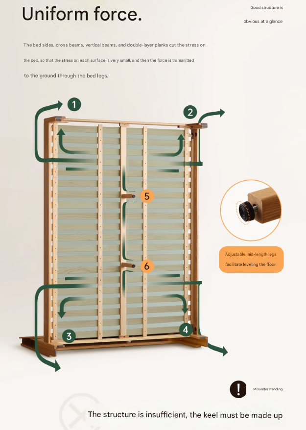 Oak solid wood bed with light and bookshelf