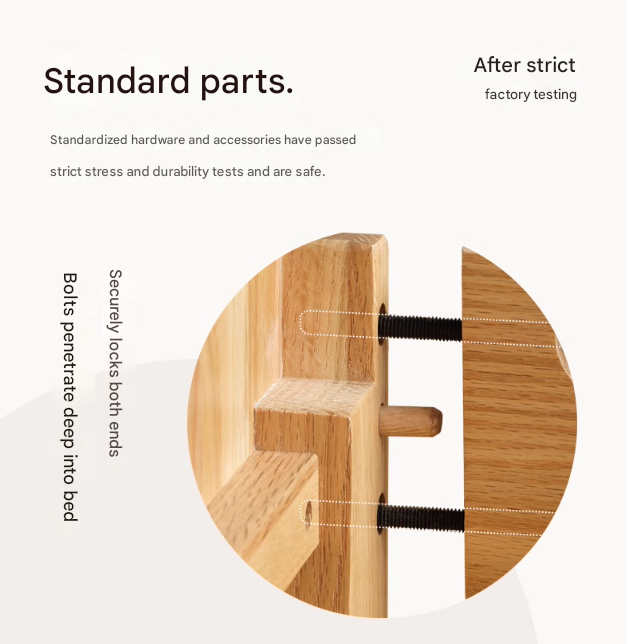 Oak solid wood bed with light and bookshelf