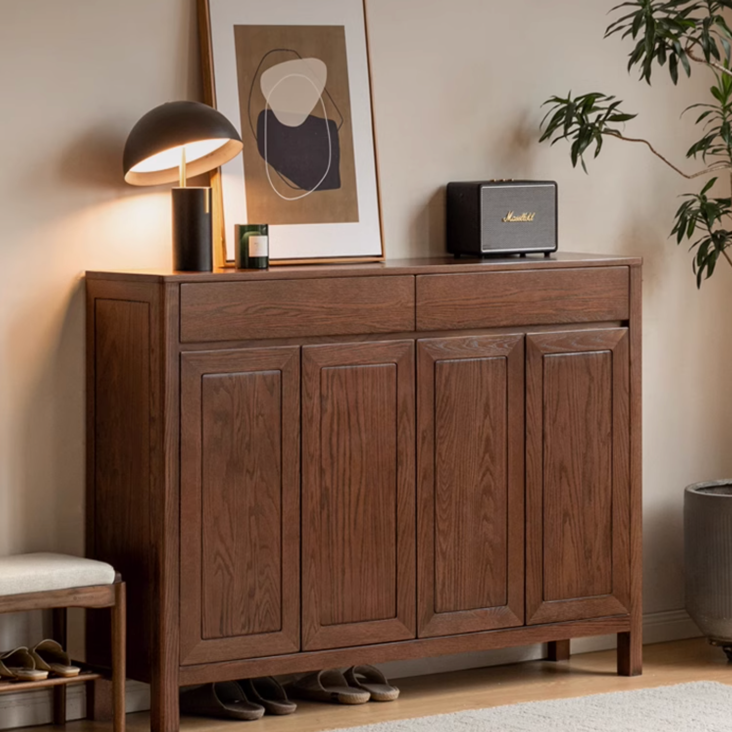 Ash Solid Wood Large Capacity Shoe Cabinet