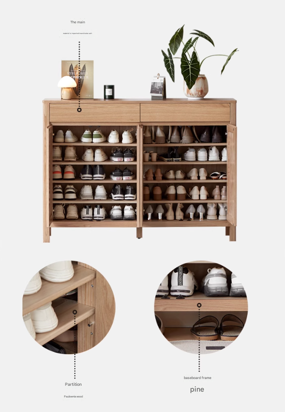 Ash Solid Wood Modern Large Shoe Cabinet