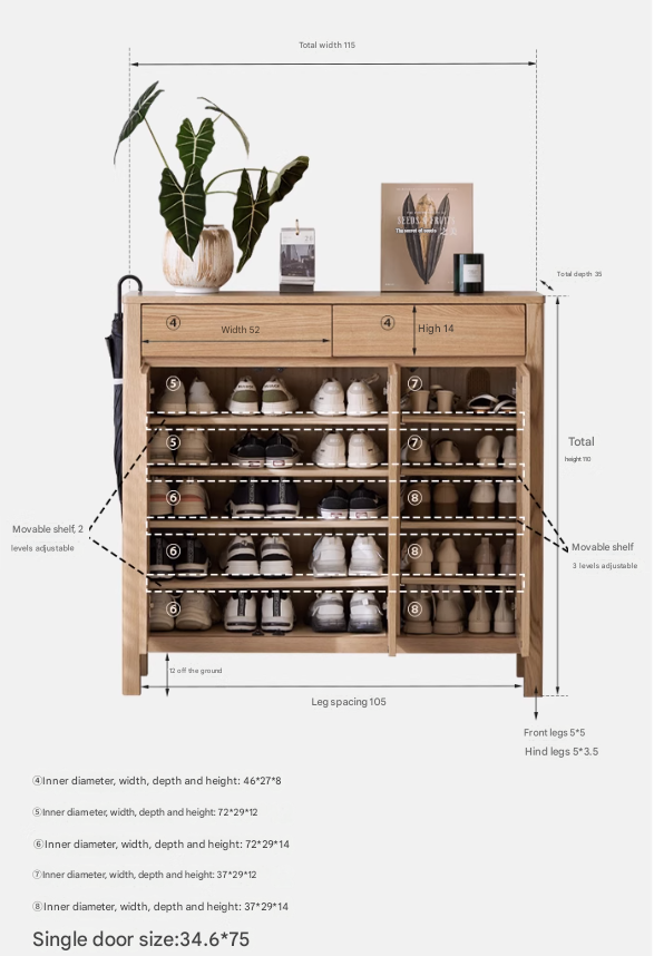 Ash Solid Wood Modern Large Shoe Cabinet