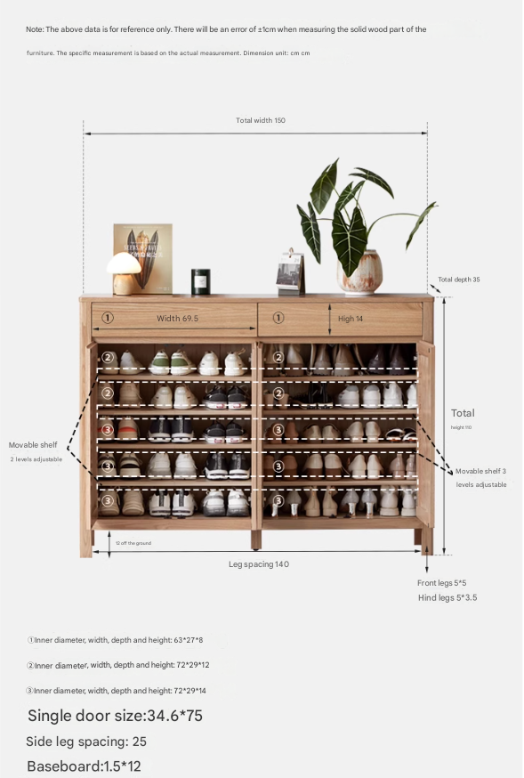 Ash Solid Wood Modern Large Shoe Cabinet