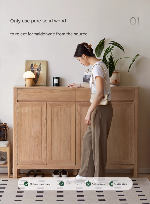 Ash Solid Wood Modern Large Shoe Cabinet