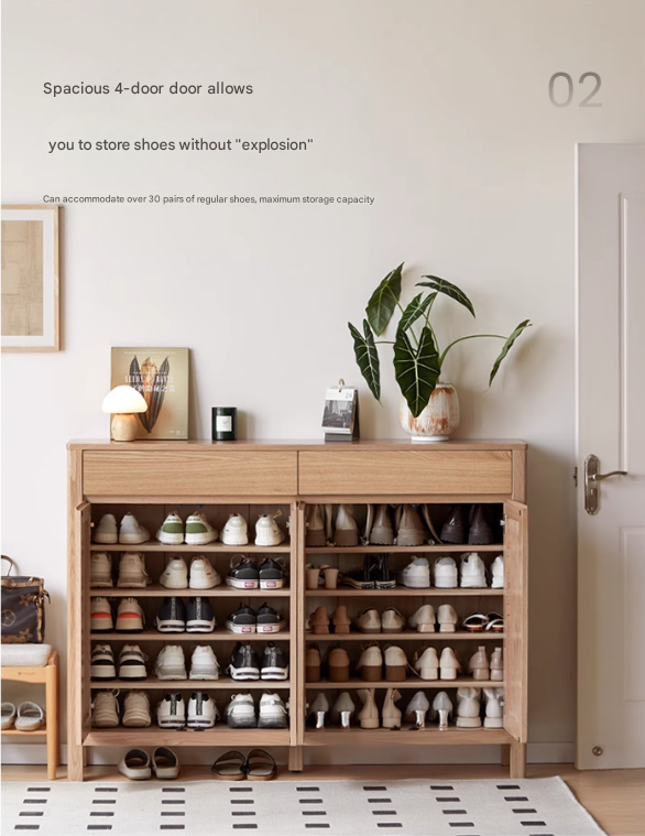 Ash Solid Wood Modern Large Shoe Cabinet
