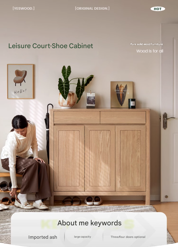 Ash Solid Wood Modern Large Shoe Cabinet