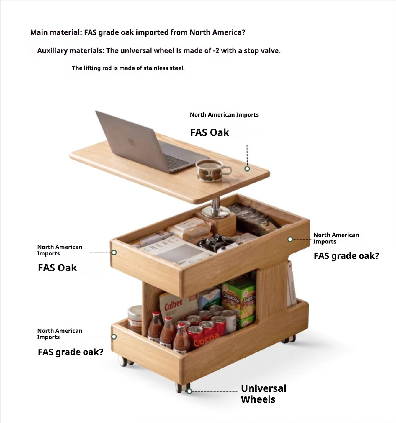 Oak, Ash, Cherry, Black Walnut Solid Wood Rotating Side Table