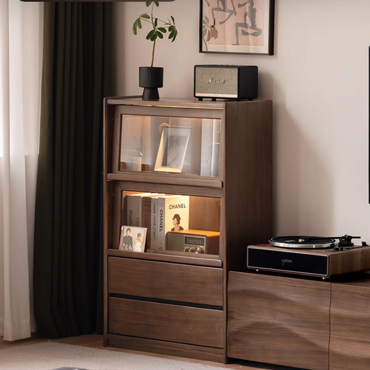 Black Walnut Solid Wood Modern Style Side Cabinet