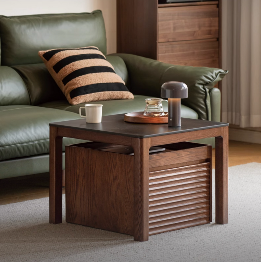 Oak, Black Walnut Solid Wood Modern Style Rock Plate Tea Table