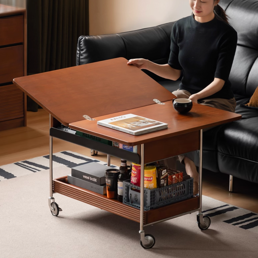 Poplar Solid Wood Middle Ancient Style Mobile Tea Table