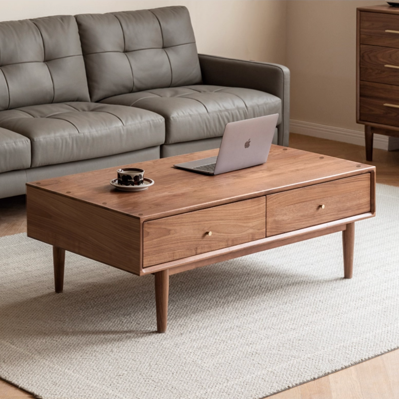 Golden Sandalwood, Black Walnut Solid Wood Rock Plate Tea Table