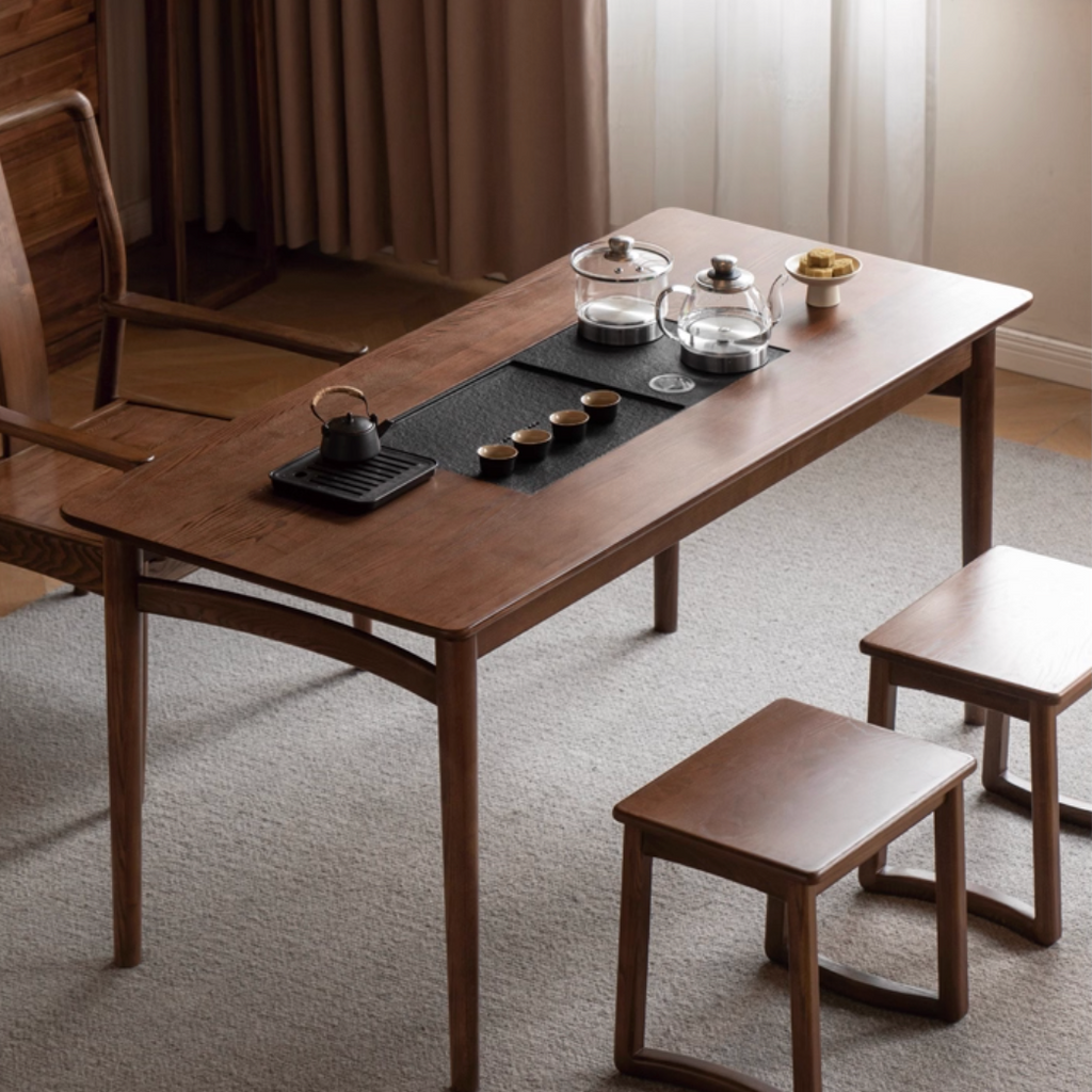 Ash Solid Wood Tea Table With Tea Tray