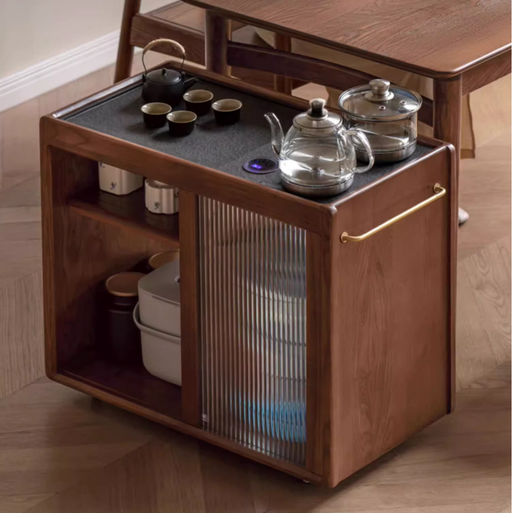Ash, Oak, Black Walnut Solid Wood Mobile Side Tea Cabinet