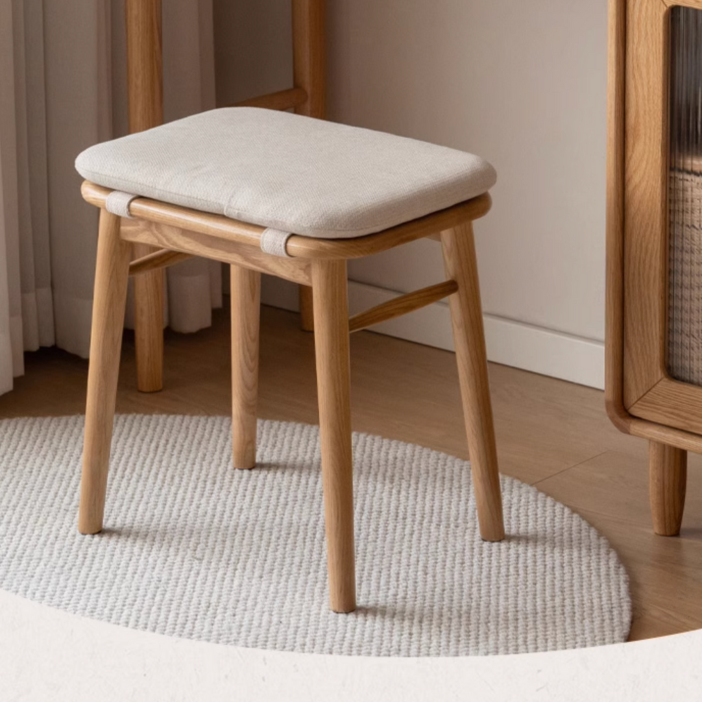 Ash Solid Wood Square Makeup Stool