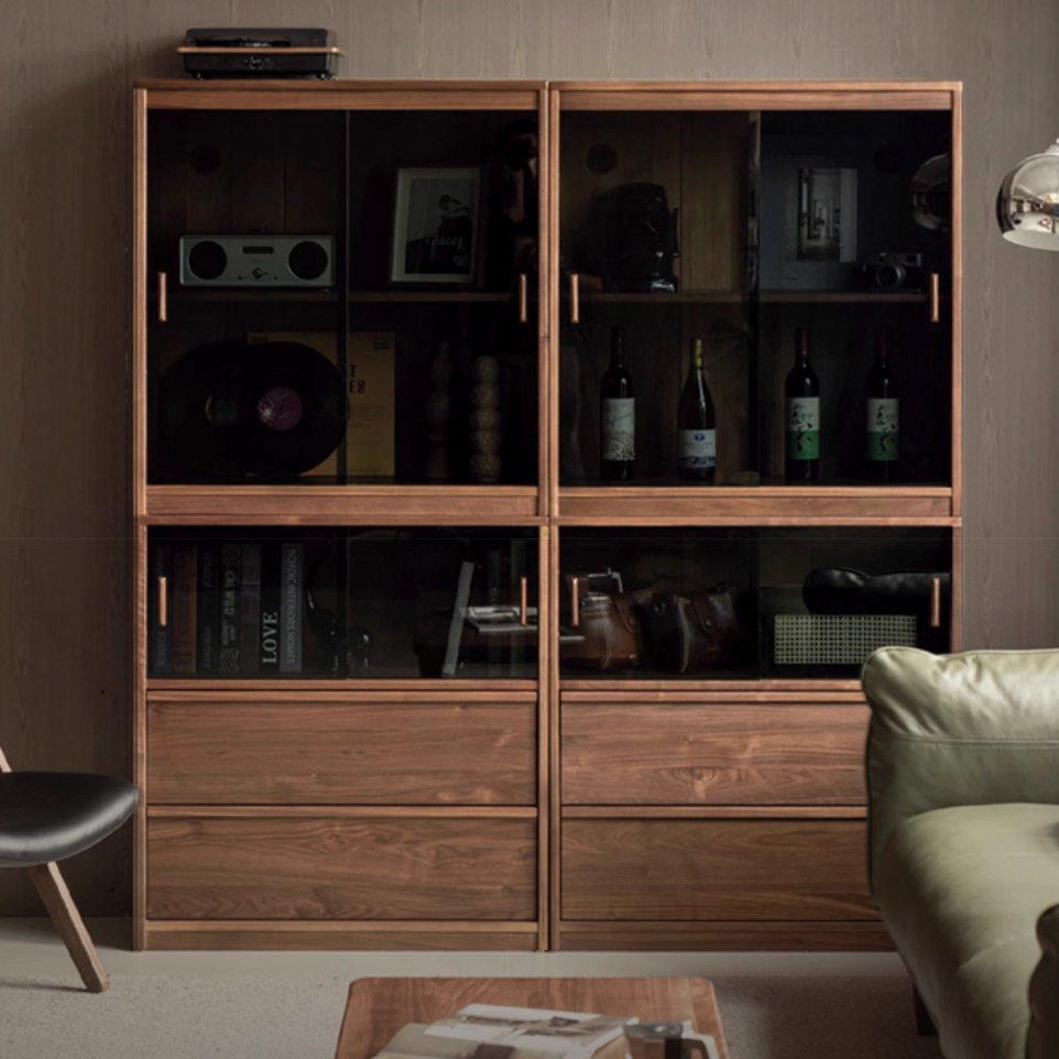 Black Walnut Solid Wood Light Luxury Style Bookcase Combination