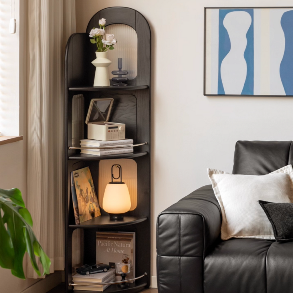 Oak Solid Wood Bauhaus Style Wall Mounted Corner Bookshelf