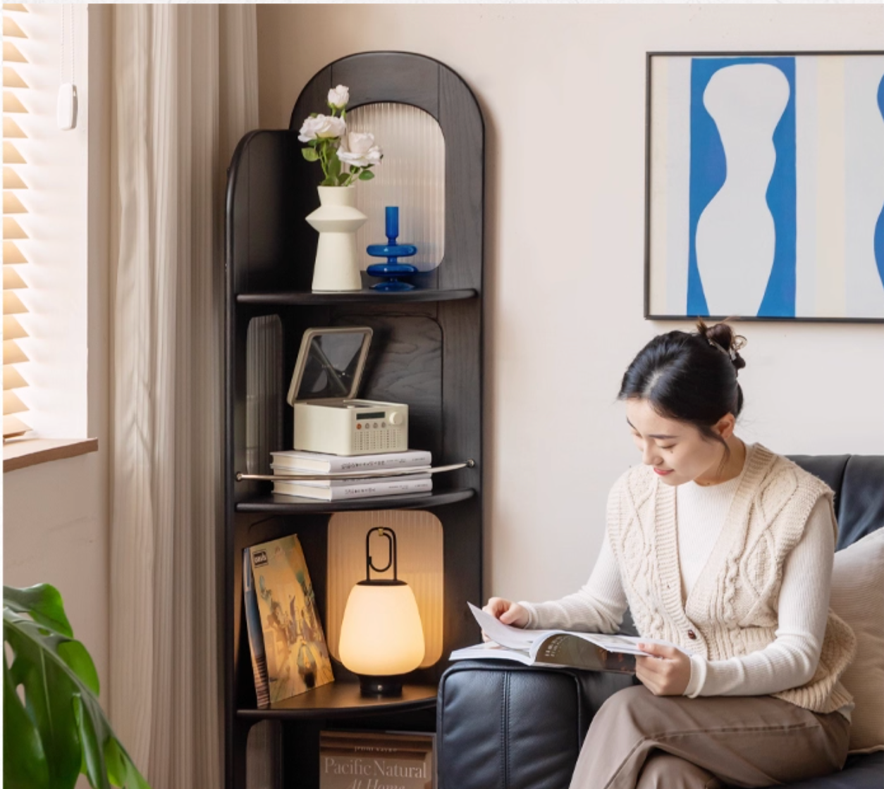 Oak Solid Wood Bauhaus Style Wall Mounted Corner Bookshelf