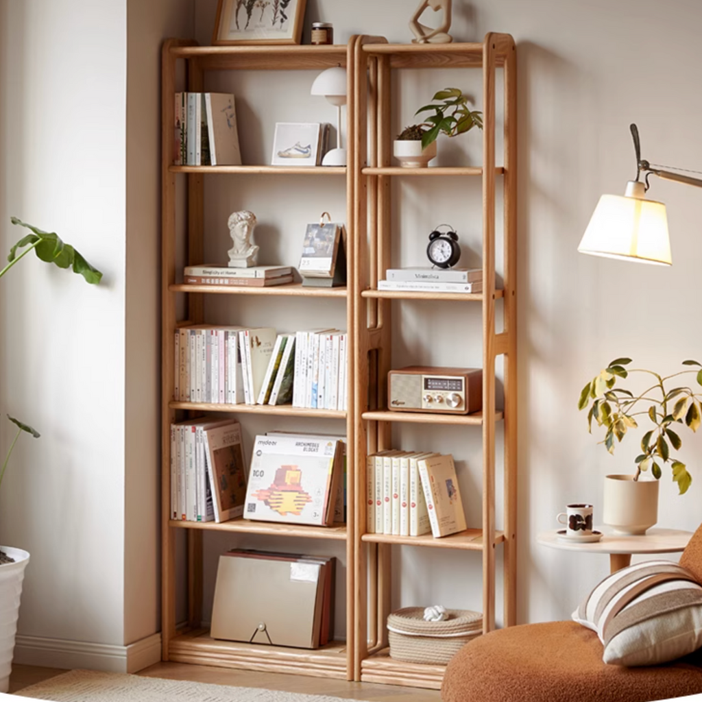 Rubberwood, Oak Solid Wood Modern Style Bookshelf