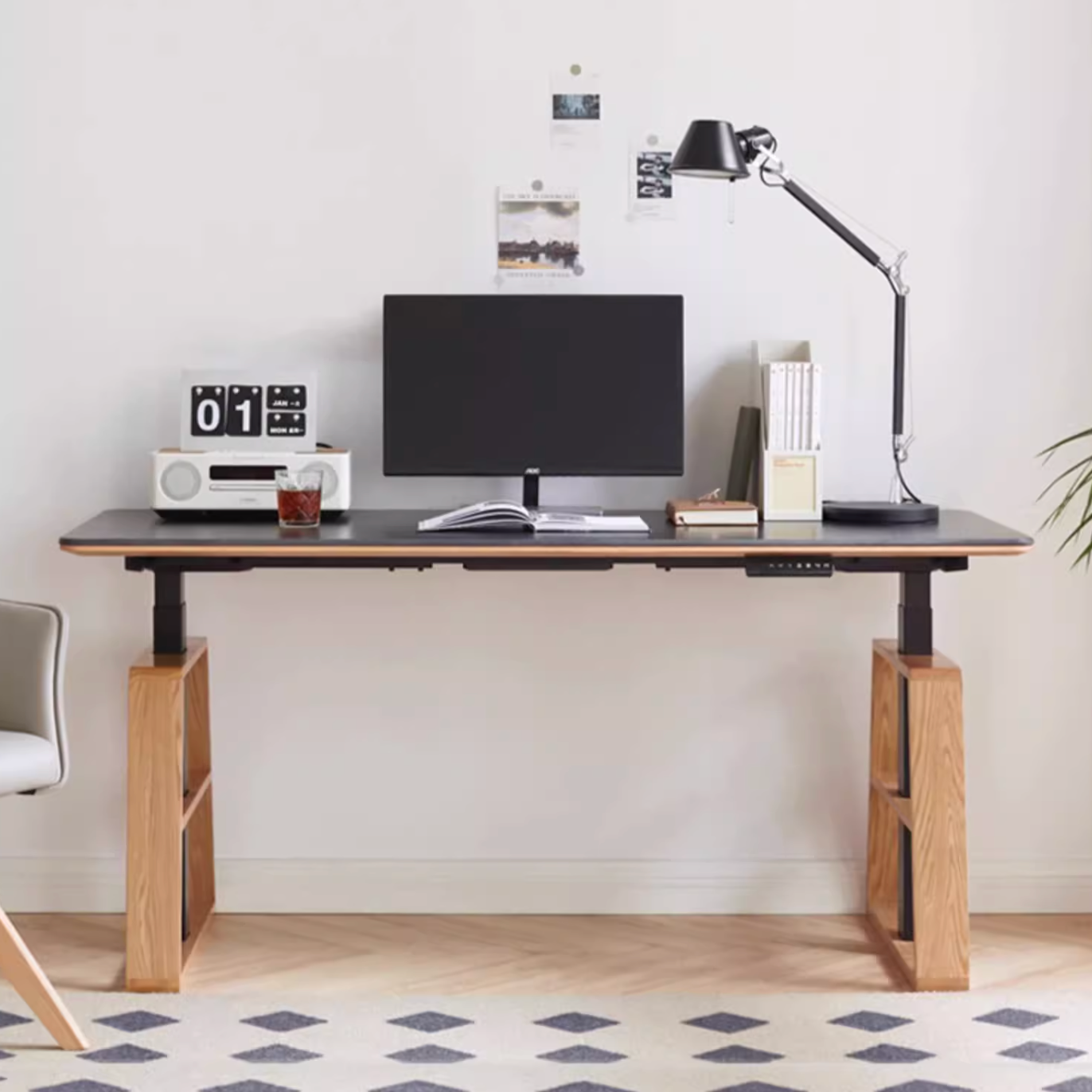 Oak Solid Wood Dual Electric Lifted Office Desk