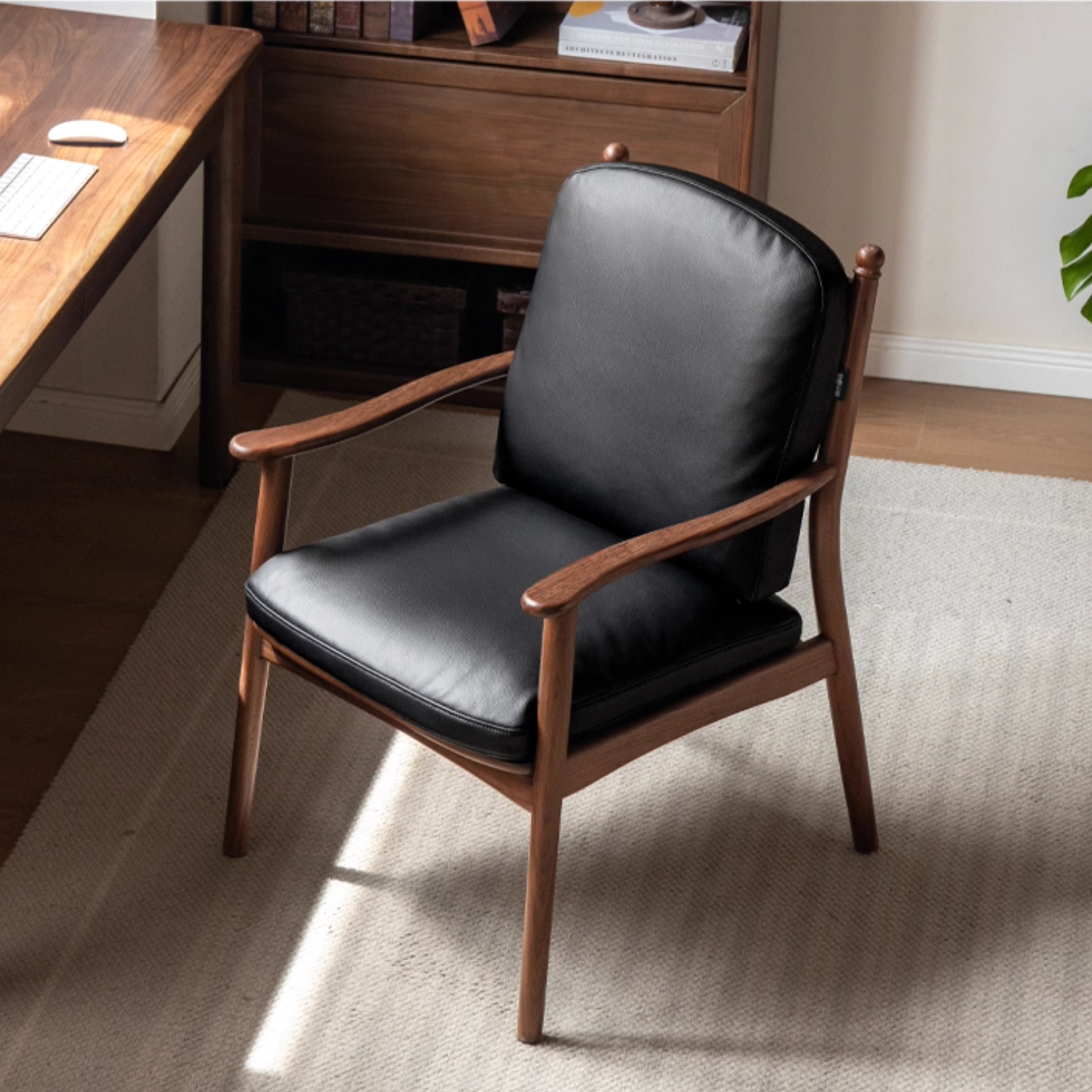 Black Walnut Solid Wood Light Luxury Style Soft Armchair