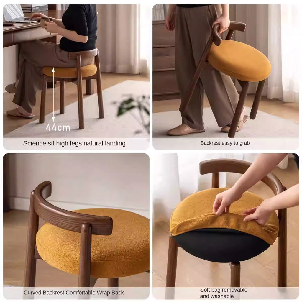 Black Walnut, Oak Solid Wood, Solid RubberWood Makeup Stool