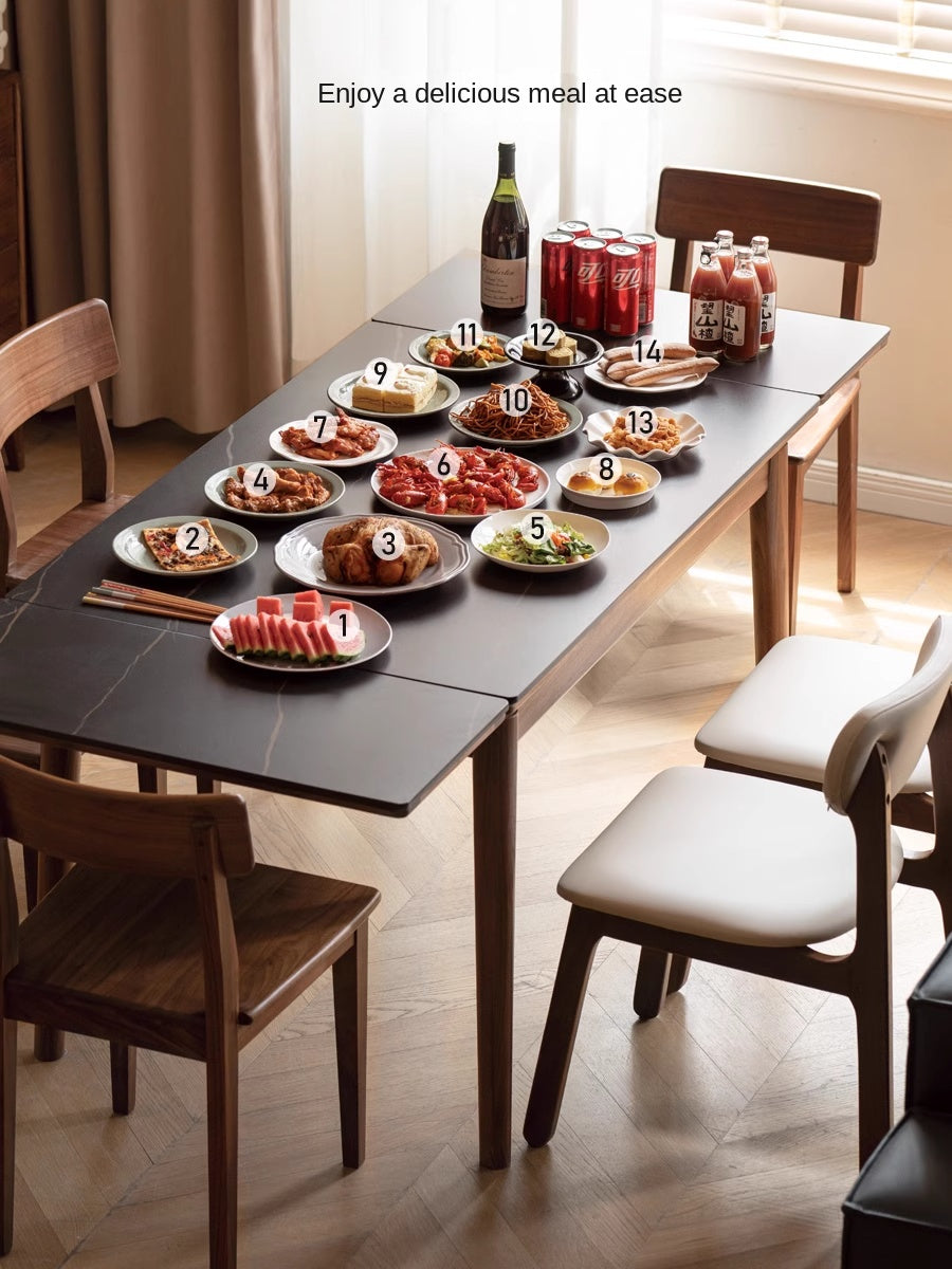 Black Walnut Solid Wood and Rock Plate Dining Table