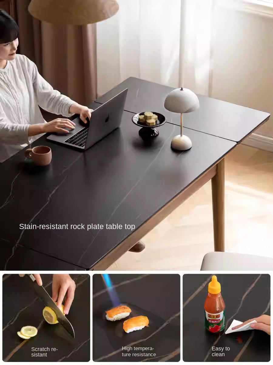 Black Walnut Solid Wood and Rock Plate Dining Table