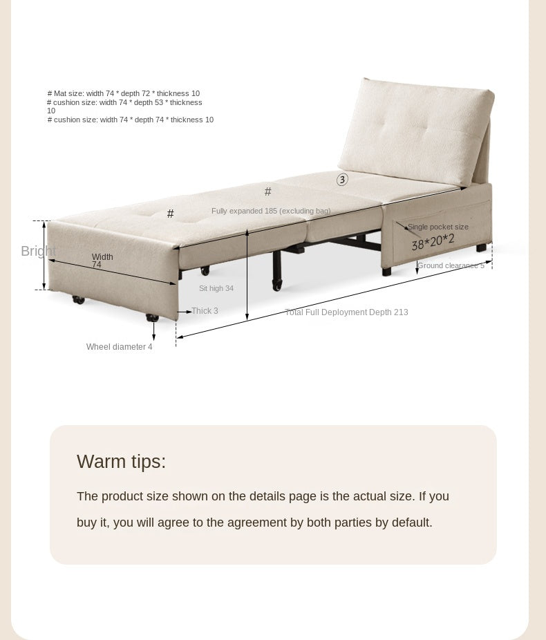 Fabric Sofa Cream Wind Multi Functional Single Chair