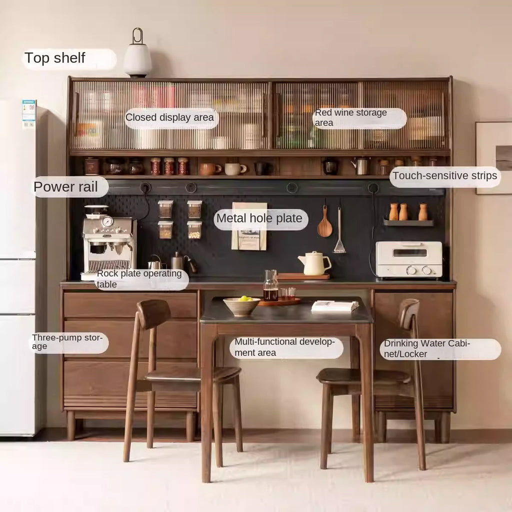 Black Walnut, Oak Solid Wood Light Luxury Style Rock Plate Storage Cabinet