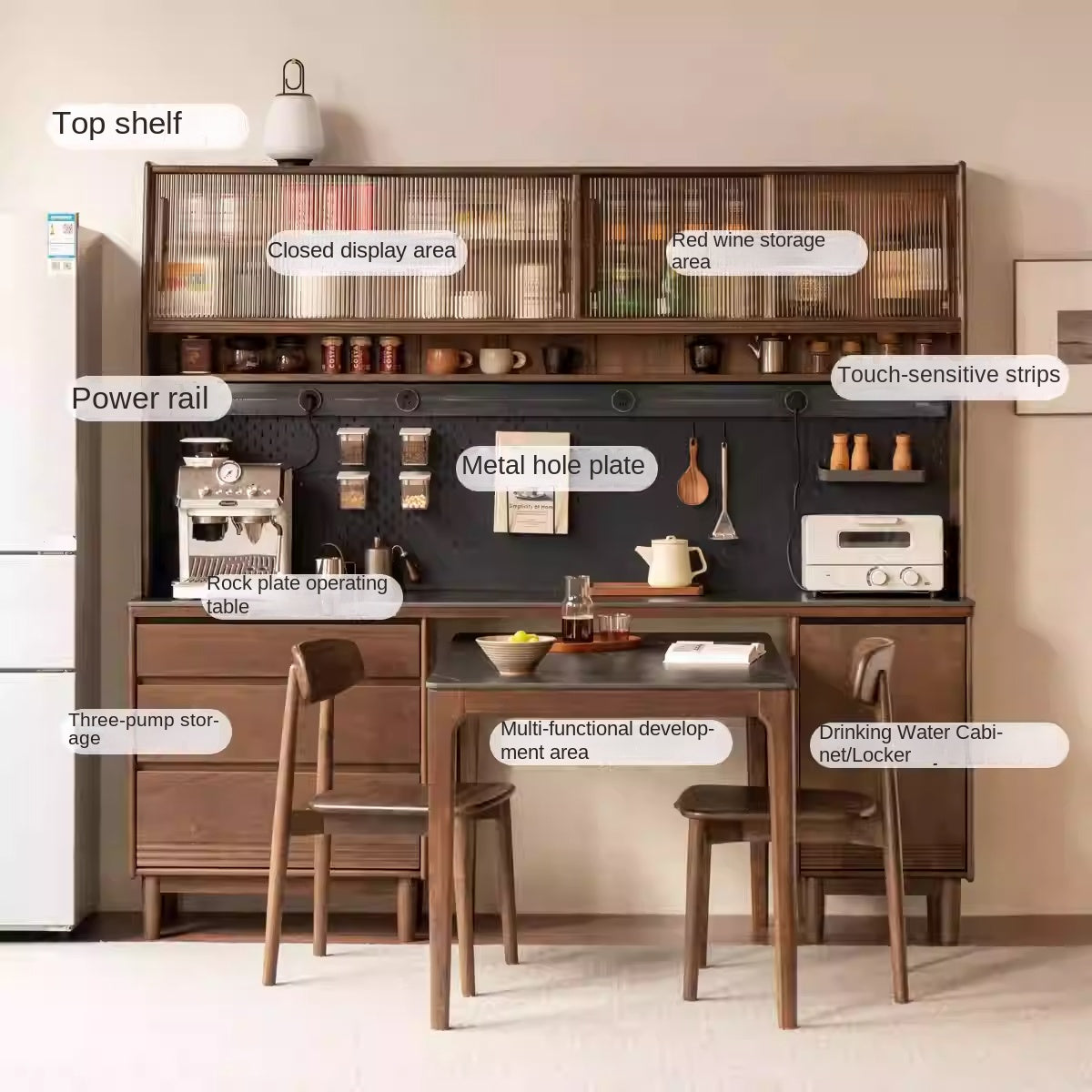 Black Walnut, Oak Solid Wood Light Luxury Style Rock Plate Storage Cabinet