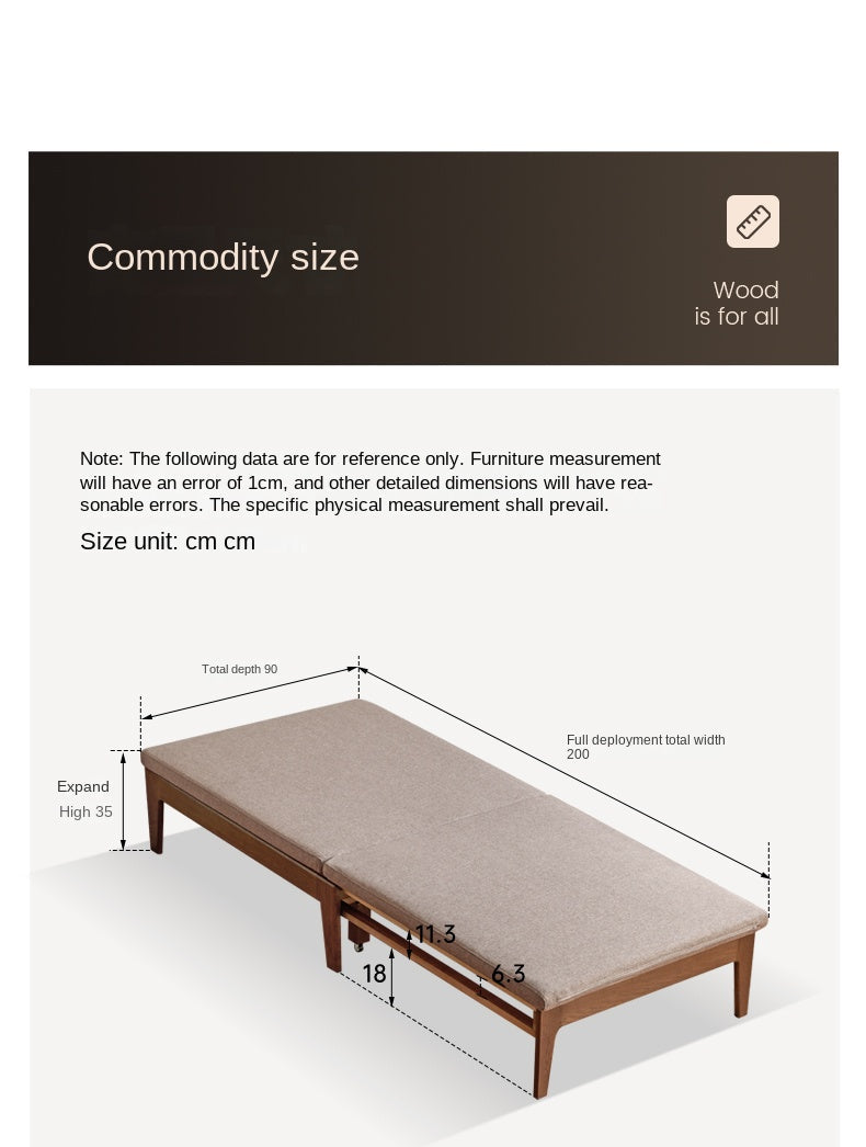 Oak, Solid RubberWood, Beech Solid Wood Sofa Bed Folding Single Bed