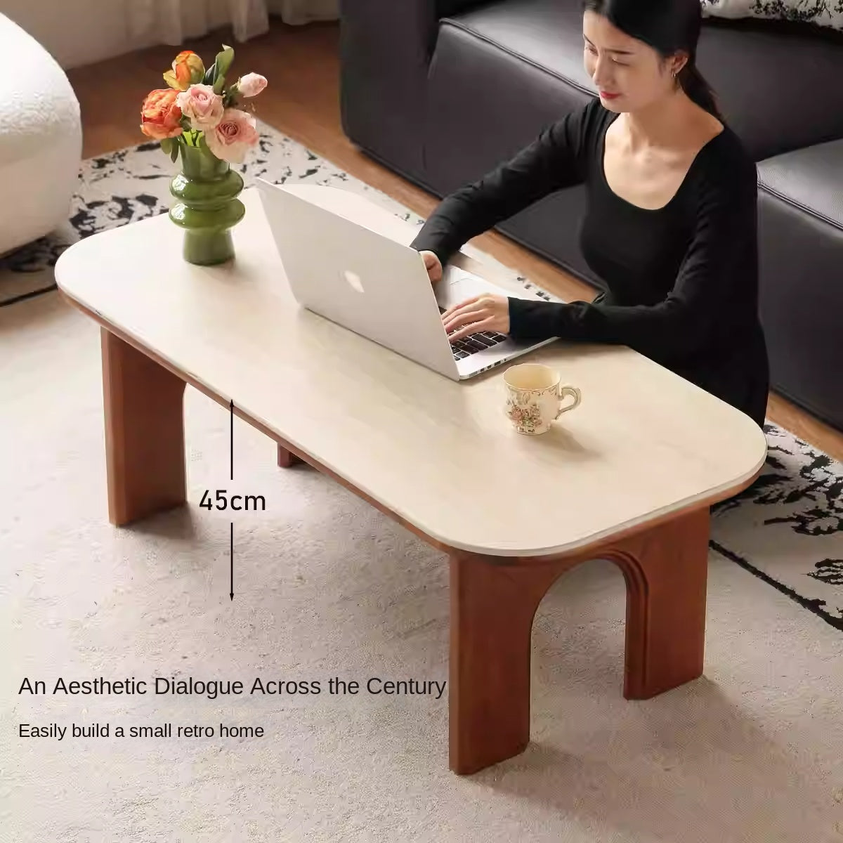 Tulip Solid Wood French Retro Rock Plate Coffee Table.