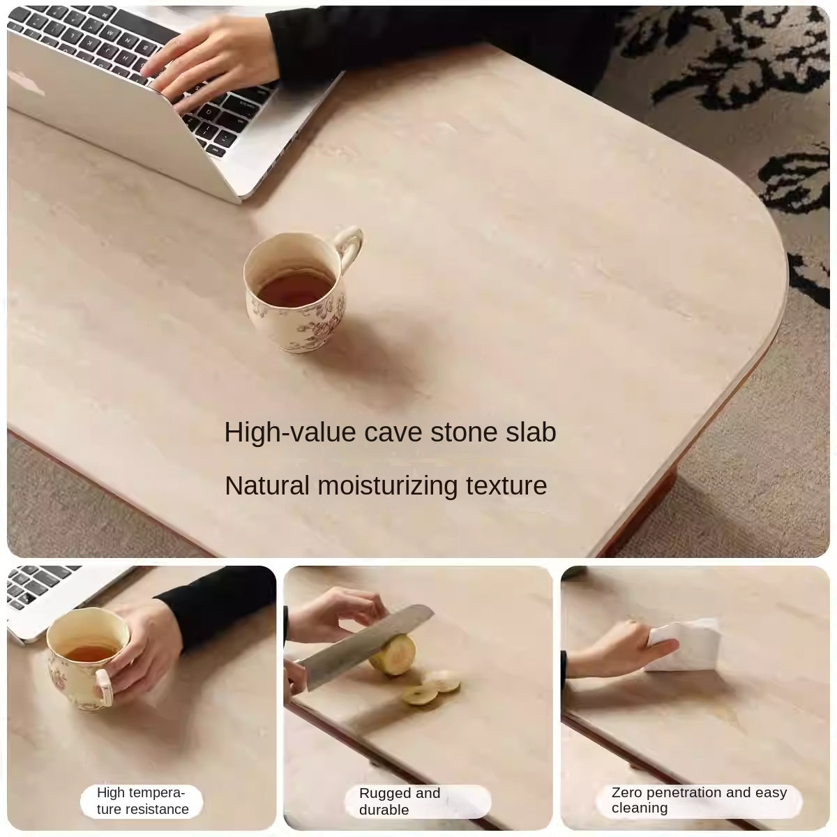 Tulip Solid Wood French Retro Rock Plate Coffee Table.