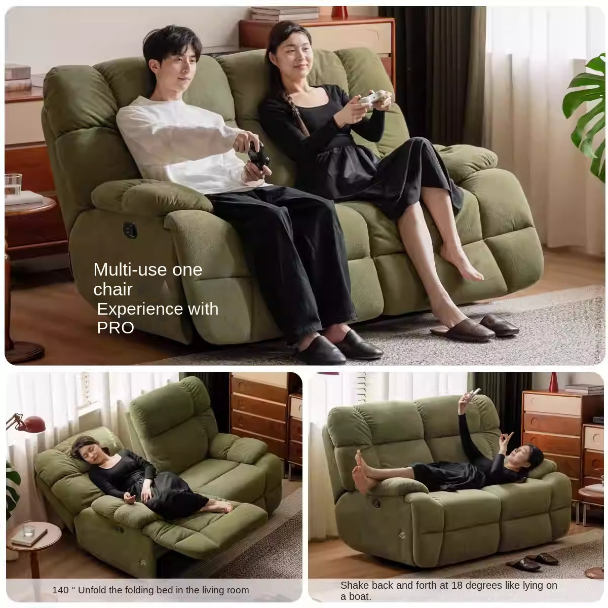 Fabric Reclining and Rocking Double Leisure Chair