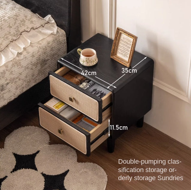 Oak Solid Wood Vintage Black Nightstand