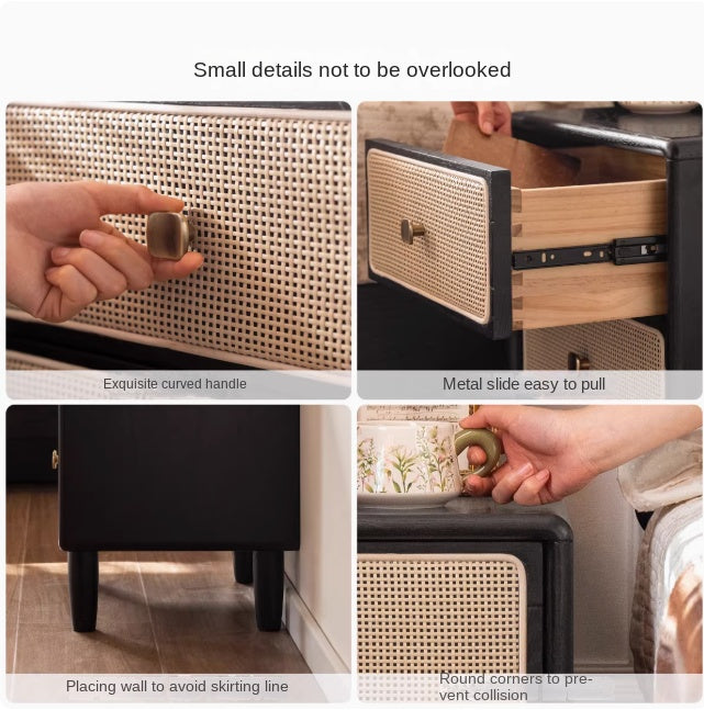 Oak Solid Wood Vintage Black Nightstand