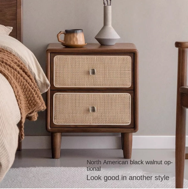 Oak Solid Wood Vintage Black Nightstand