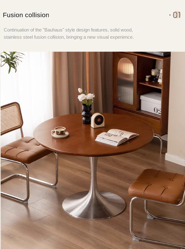 Poplar Solid Wood Antique Style Round Bauhaus Tea Table