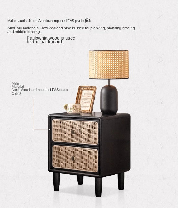 Oak Solid Wood Vintage Black Nightstand