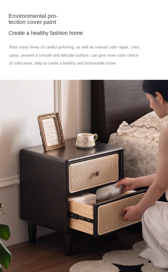 Oak Solid Wood Vintage Black Nightstand